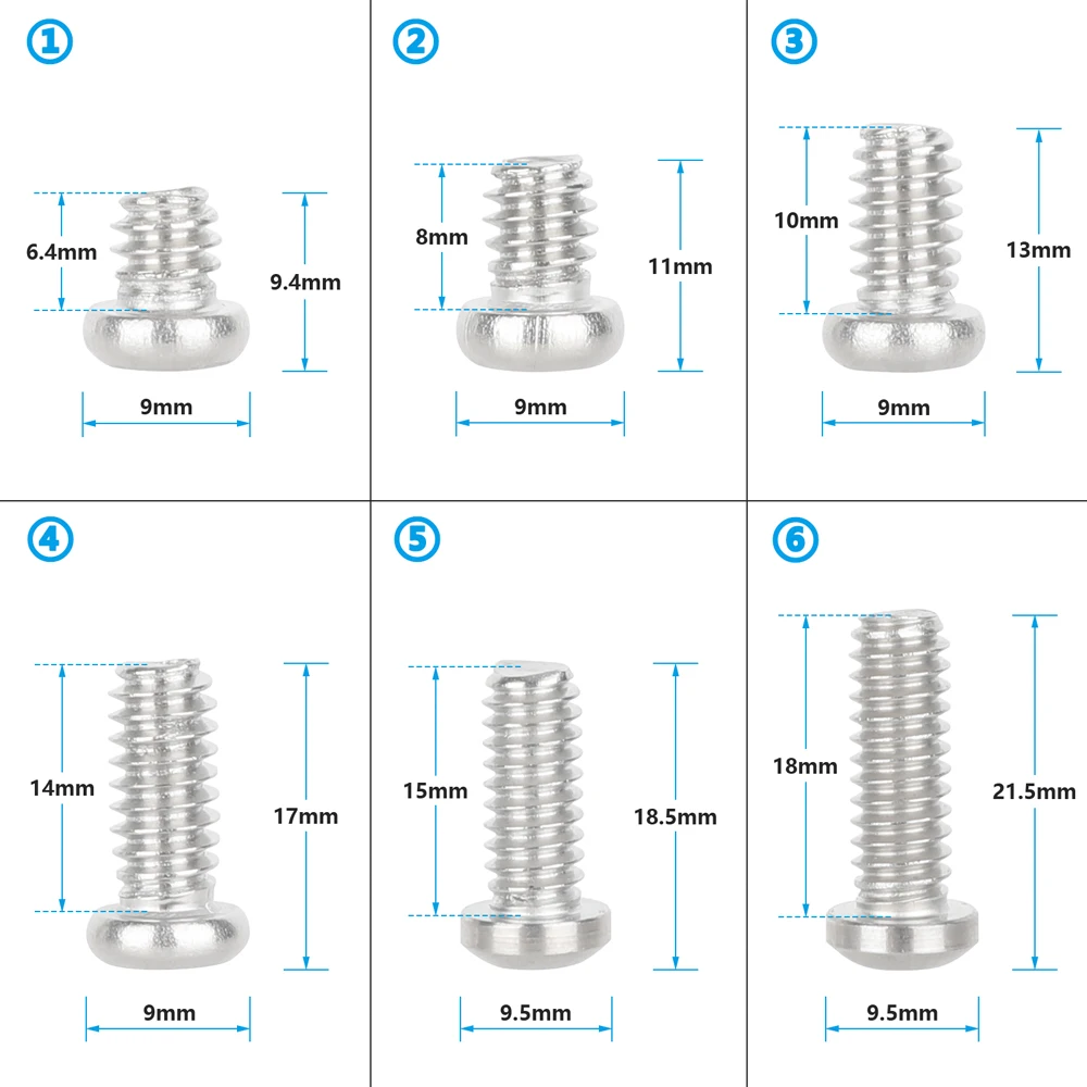12pcs 6 Size 1/4"-20 Mounting Screw Set for Camera Accessories With Plastic Box