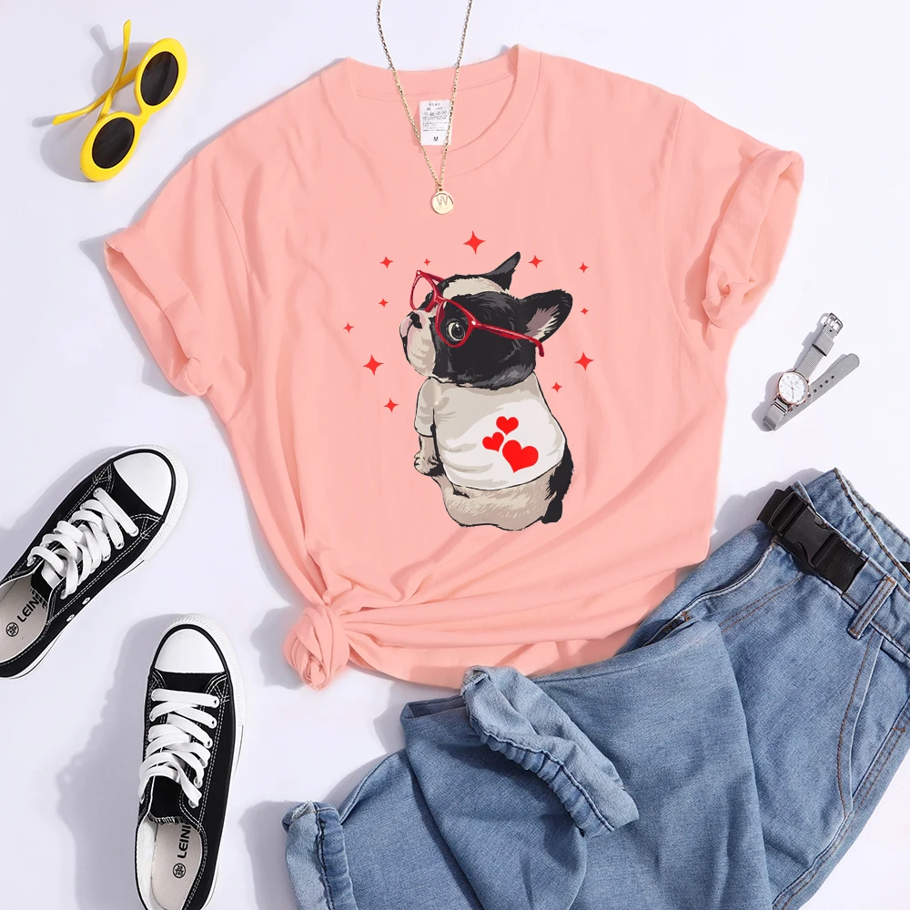 T-Shirt femme, humoristique et mignon, avec chien américain Boston Terrier, à la mode, Cool, de rue, Hip Hop, doux et respirant, 715_voghion.com