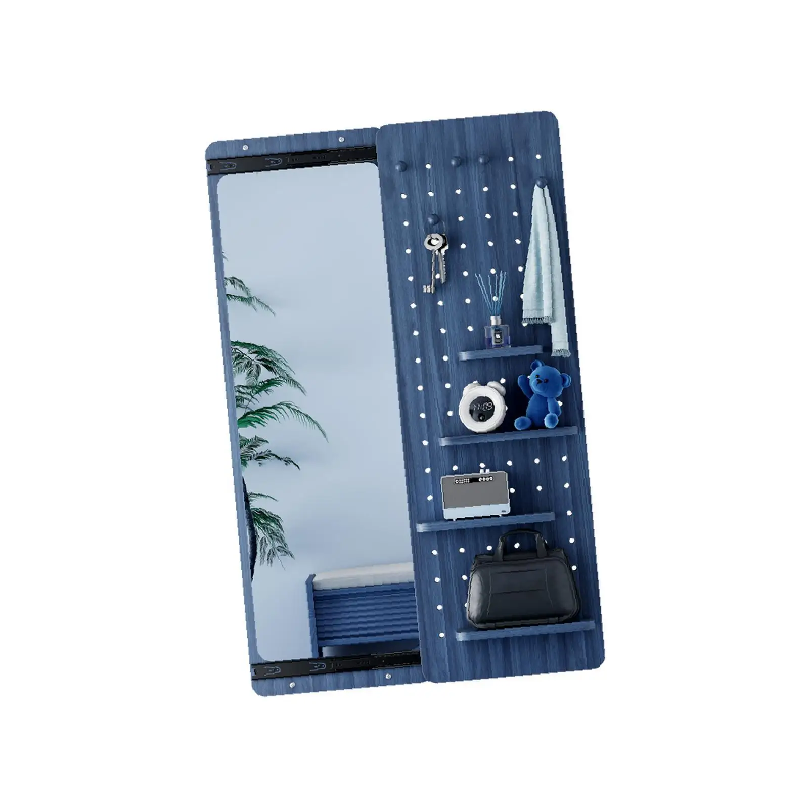 Wall Mounted Full Body Mirror with Storage Multifunctional Wooden Frame Mirror Panel for Living Room Bedroom