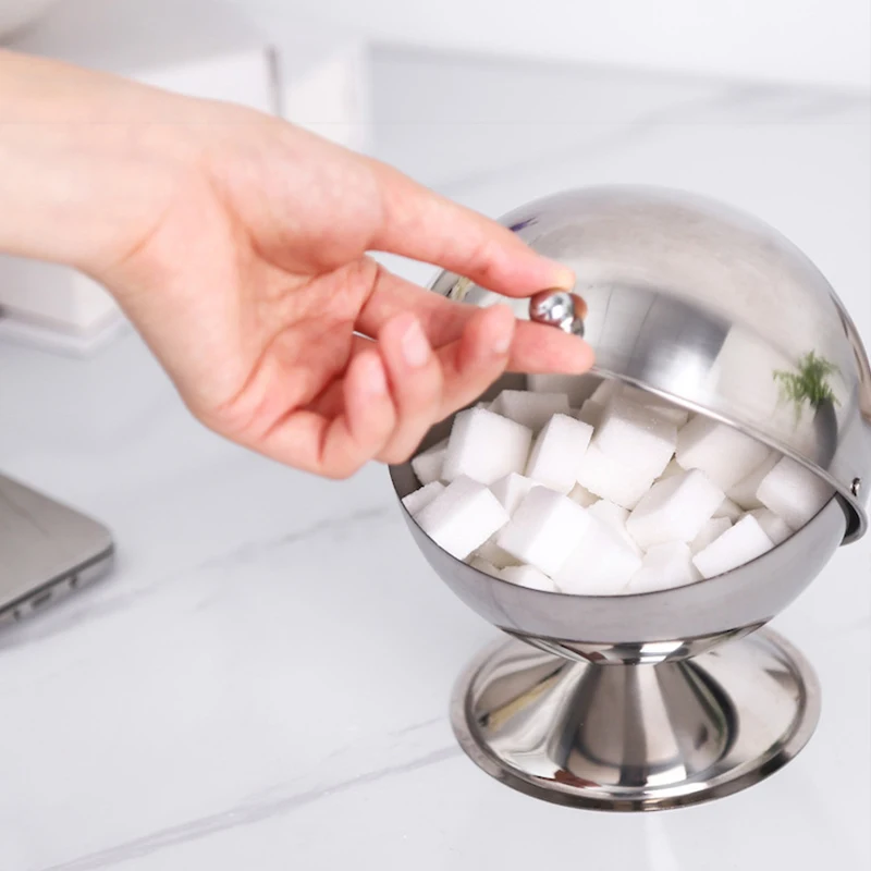 Spherical Sugar Tank Spice Seasoning Jar Storage Boxes Clamshell Bowl Kitchen Household Organizer Reversible Can Stainless Steel spice container
