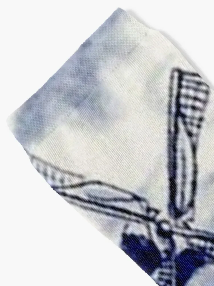 DUTCH BLUE DELFT: Vintage Windmill Print Socks Thermal Socks For Men