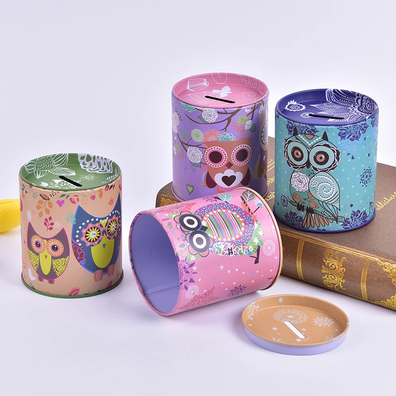 Vintage Eulen-Spardose aus Blech, ideal als Geschenk für Kinder, zur Dekoration oder als Geschenkidee für Zuhause – Kawaii_voghion.com
