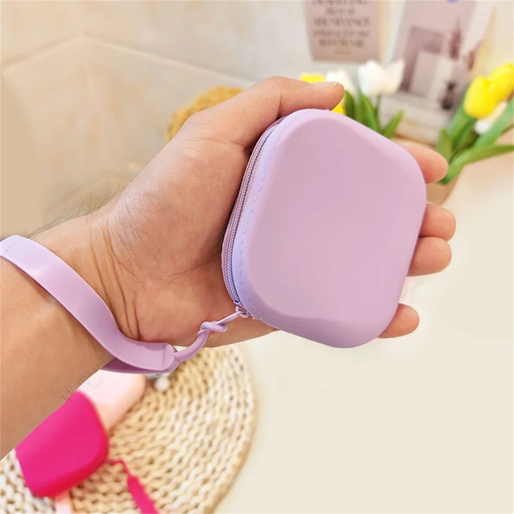 Coin Purse Coin Wallet 1PC Zipper Wallets Headphone Bag Mini Silicone Coin Purse Keychain Money Bag Solid Color Waterproof Women Girls Headset Handbag