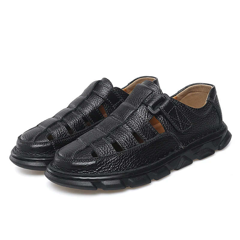 

Genuine Leather Sandal for Men Round Toe Lightweight Comfortable Trendy All-match Breathable Fashion Non-slip Shoes Summer Main