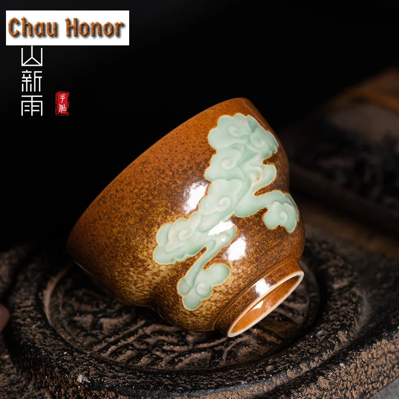 100ml Longquan Celadon Wood-fired Kiln Teacup Handmade Tea Bowl Tea-tasting Smelling Cup Jianzhan Master Cups Tea Services Gift