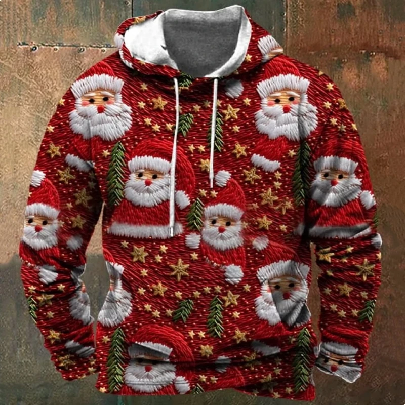 thumbnail image 1 of Sudadera con capucha para hombre con estampado 3D de árbol de Navidad y Papá Noel de finales de 2023, sudadera con capucha extragrande para ocio festivo, 1 of 5
