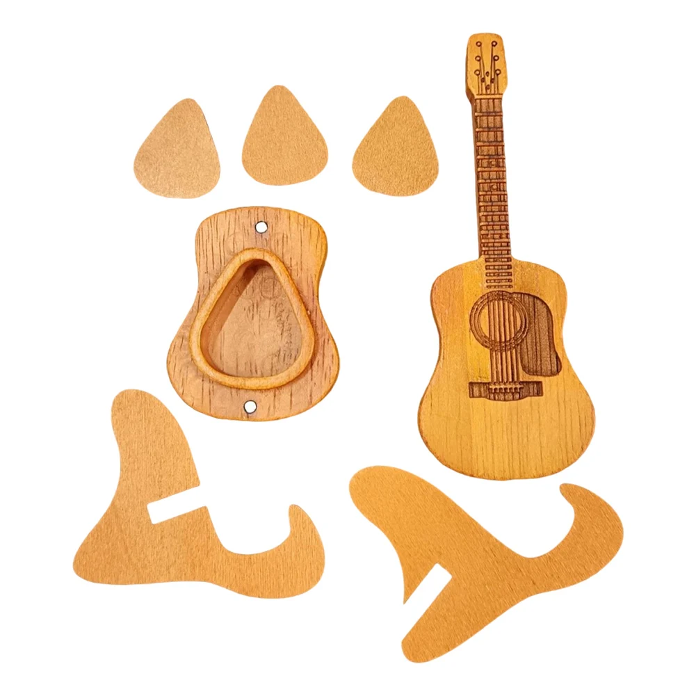 Wooden Guitar Pick Box with 3Pcs Guitar Pick Storage Box Portable Case Gift for Music Instrument Lover