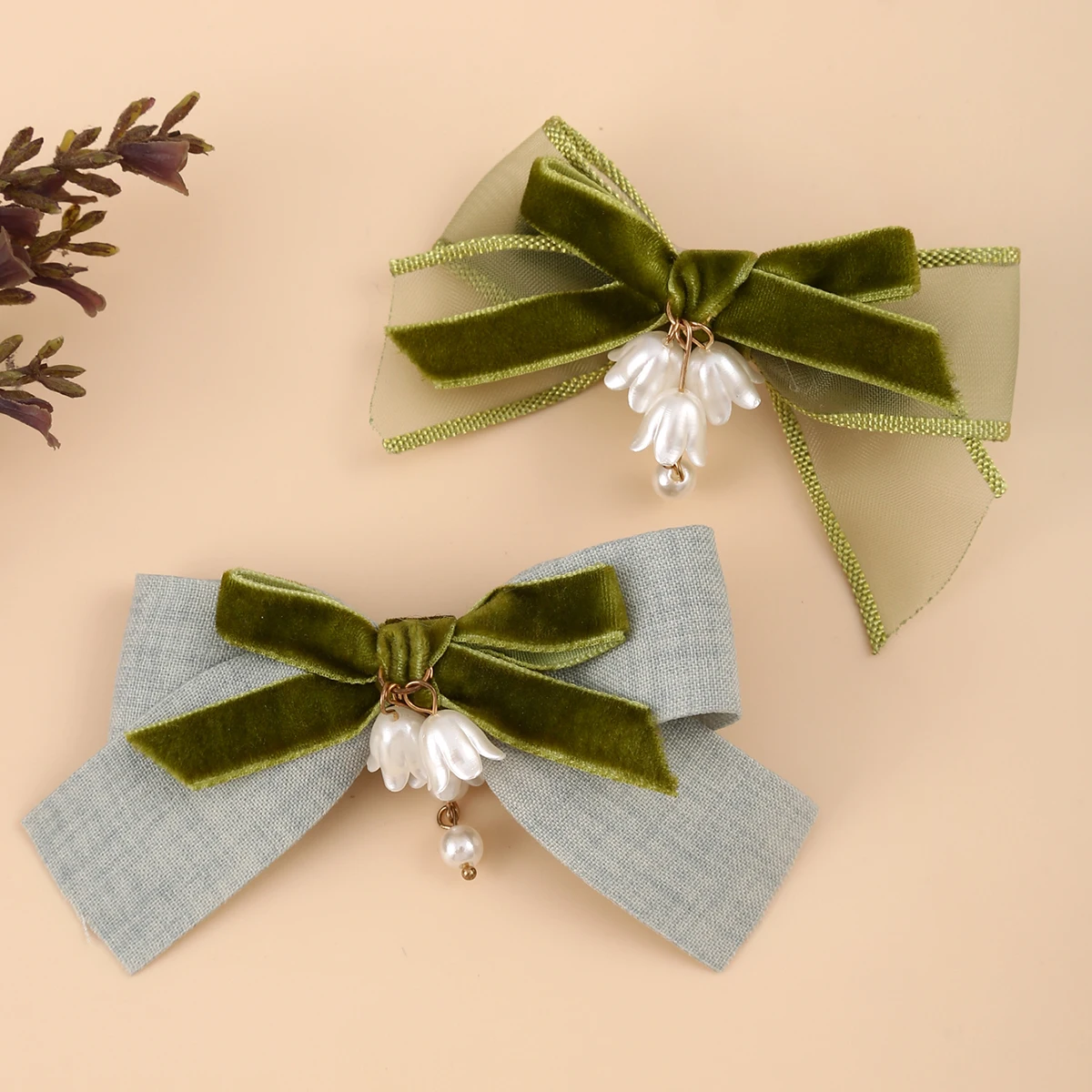

2Pcs/Set Double Layers Pearl Bows Hair Clips For Kids Girls Velvet Bow-knot Hairpins Barrettes Baby Hairgrips Hair Accessories