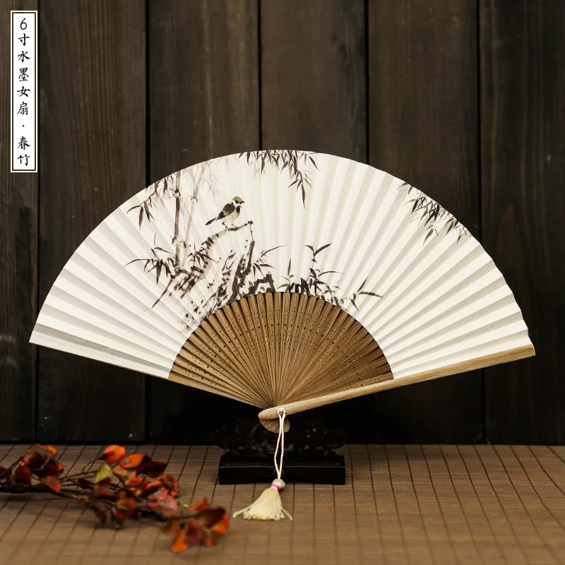 

Portable Japanese Wedding Folding Men's and Women's Manual Fan Bamboo Paper Fan with Cheongsam Hanfu Decoration Daily Craft Fan