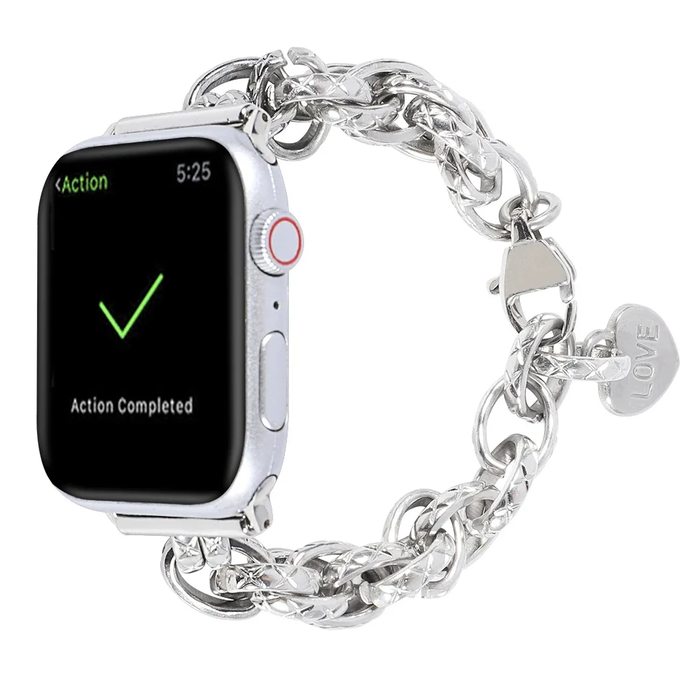 Metal Strap for Apple Watch Band 45mm 41mm 44mm 40mm 42mm Heart Pendant Bracelet Wristband IWatch Series 9 8 7 6 5 4 3 SE Correa