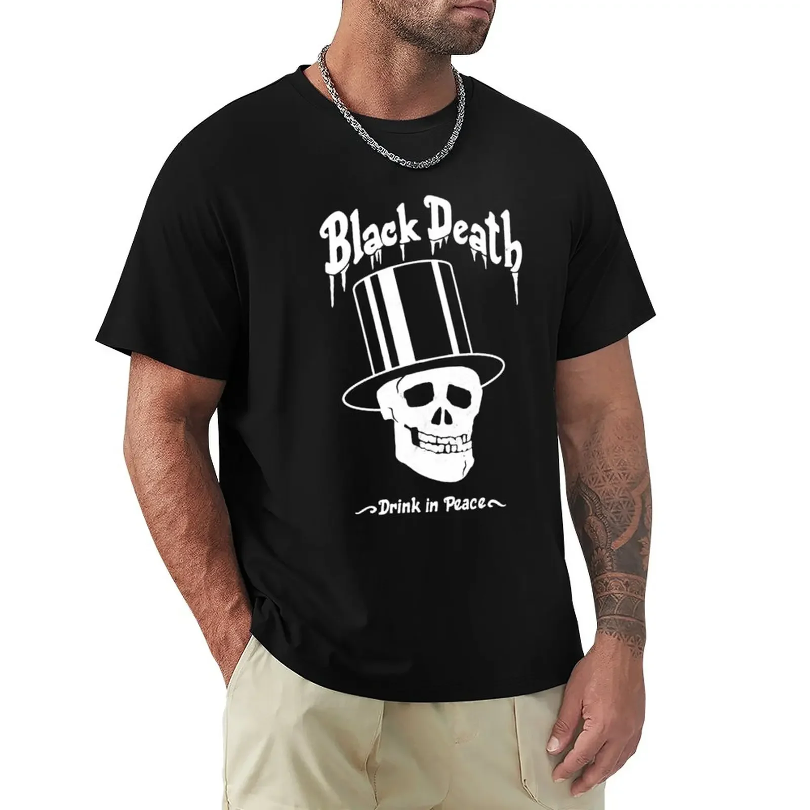 

Black Death Vodka Drink in Peace Top Hat Skull Distressed T-Shirt quick-drying sports fans blacks t shirts for men graphic