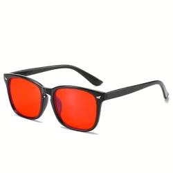 Timeless Red Lens Blue Light Blocking Square Glasses (Black Red)