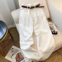 High Waist Wide Leg Jeans Women's plus Size Casual Floor-Length Pants Pleated Loose Fit Trousers White Versatile Denim
