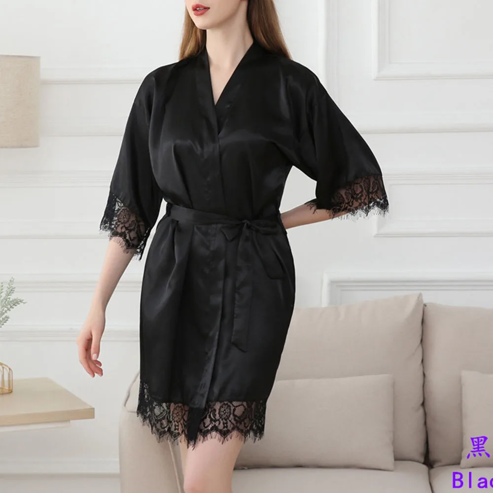 Women Satin Kimono Robes Silk Short Bridesmaid Robe Lingerie Dressing Gown S-XXL
