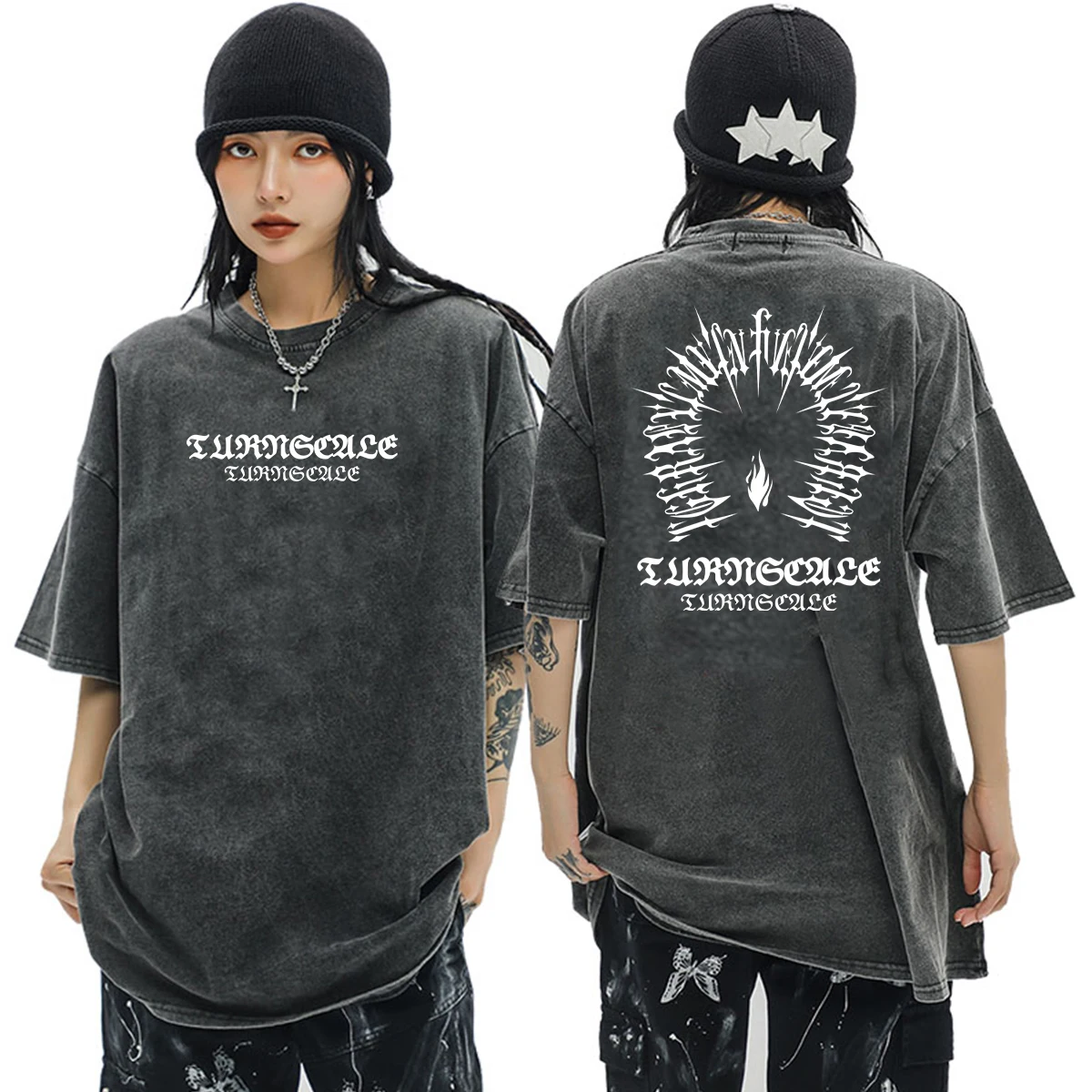 

Oversized Cotton Acid Washed Vintage Short Sleeve T Shirt Front and Back Printing Streetwear HipHop Harajuku T Shirts