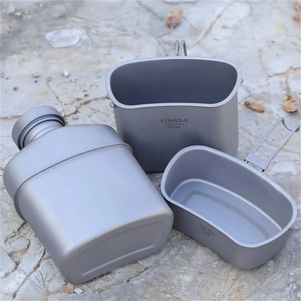 

1100ml+750ml+400ml tanium Water Bottle Outdoor Canteen Cups Set Ultralight Cooking Set Camping Cookware Drinking Kettle