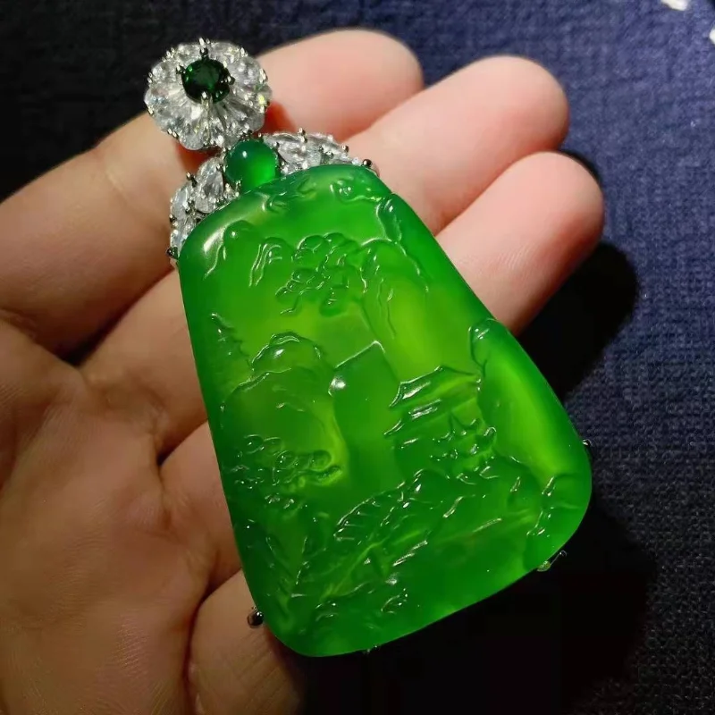 

Landscape Jade Pendant Green High Cargo Chalcedony Agate Brand