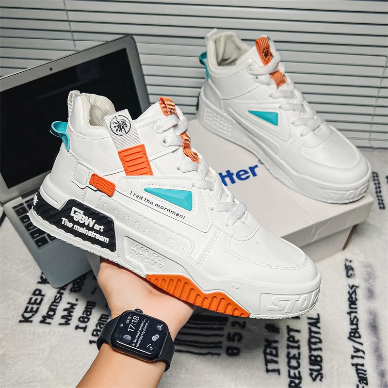 

Fashion High Top Men's Skateboard Shoes Winter Leather Outdoor Skateboarding Shoes Man Trendy Casual Platform Sneakers Men