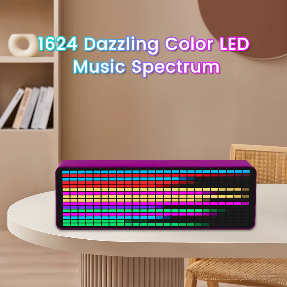 LED Music Spectrum Display RGB Light Colorful Spectrum Pickup Atmosphere Lamp Electronic Clock Voice Control Level Indicator USB