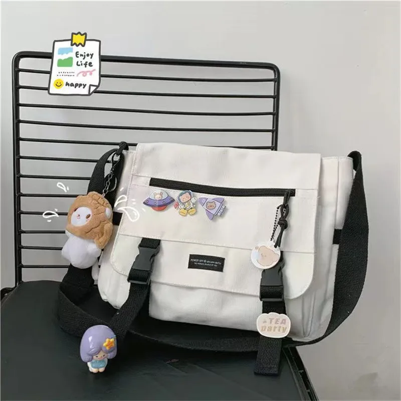 Harajuku Versatile Canvas Women Crossbody Bags Solid Color Flip Casual Handbag Shoulder Bags Teen Girls Messenger Bag Satchels crossbody bag women shoulder bag women messenger bag women tote bag