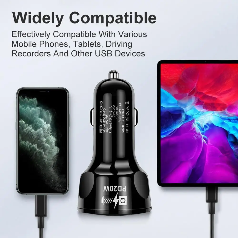 Fast Car Charger with 5 Ports and PD QC3.0 for iPhone and Android