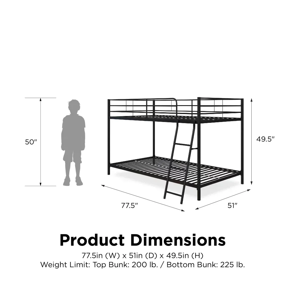 Twin-over-Twin Low Profile Junior Bunk Bed, Black kids bed kid bed bunk