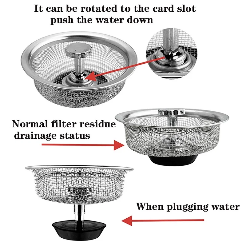 Filtro de fregadero de cocina de acero inoxidable, tapón de desecho, coladores de alcantarillado, drenaje de suelo de baño, filtro de herramientas de recogida de pelo