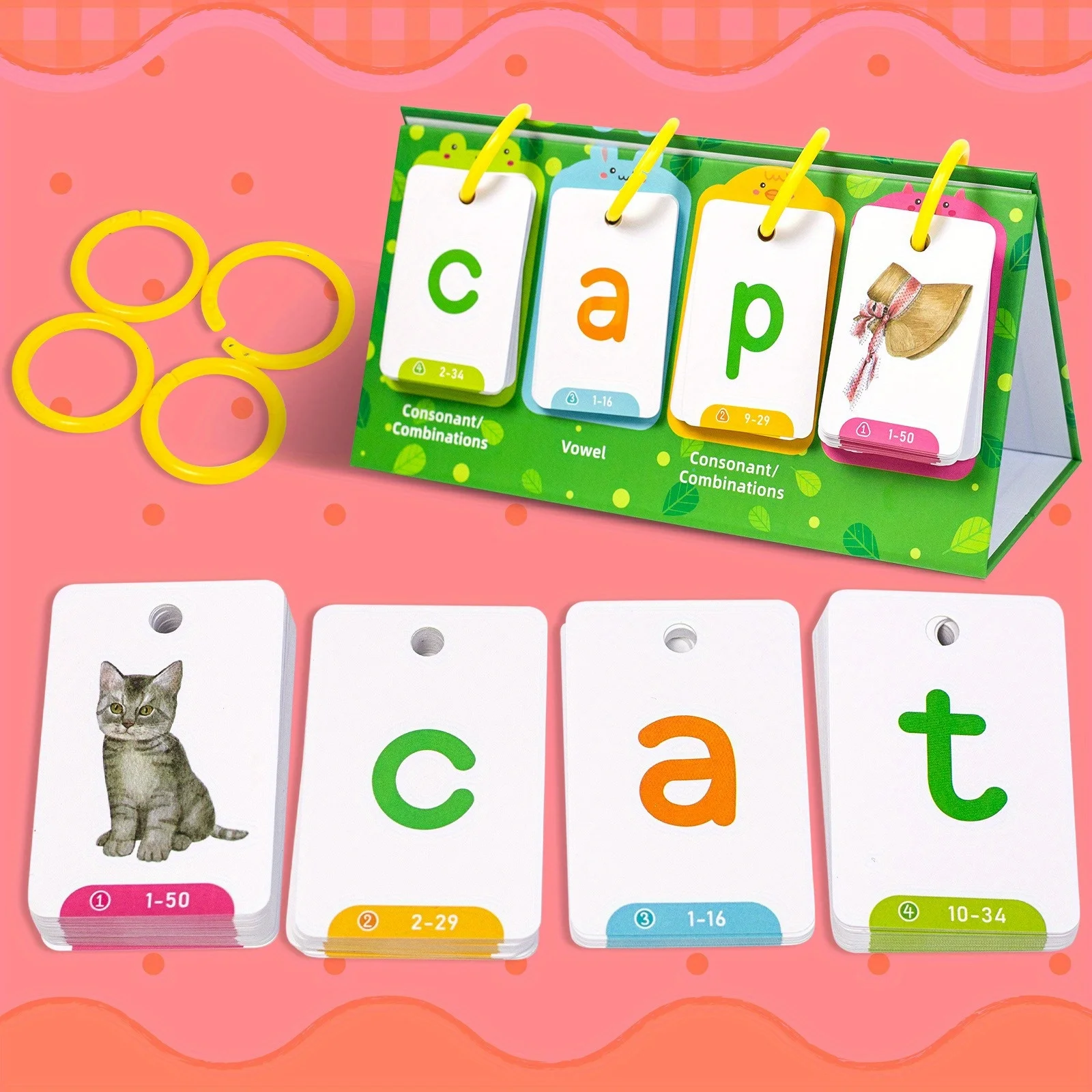 Kids CVC Words Flashcards Phonics Flip Chart Word Builder Sight Words Activity Learning Tool Speech Therapy Special Education 6