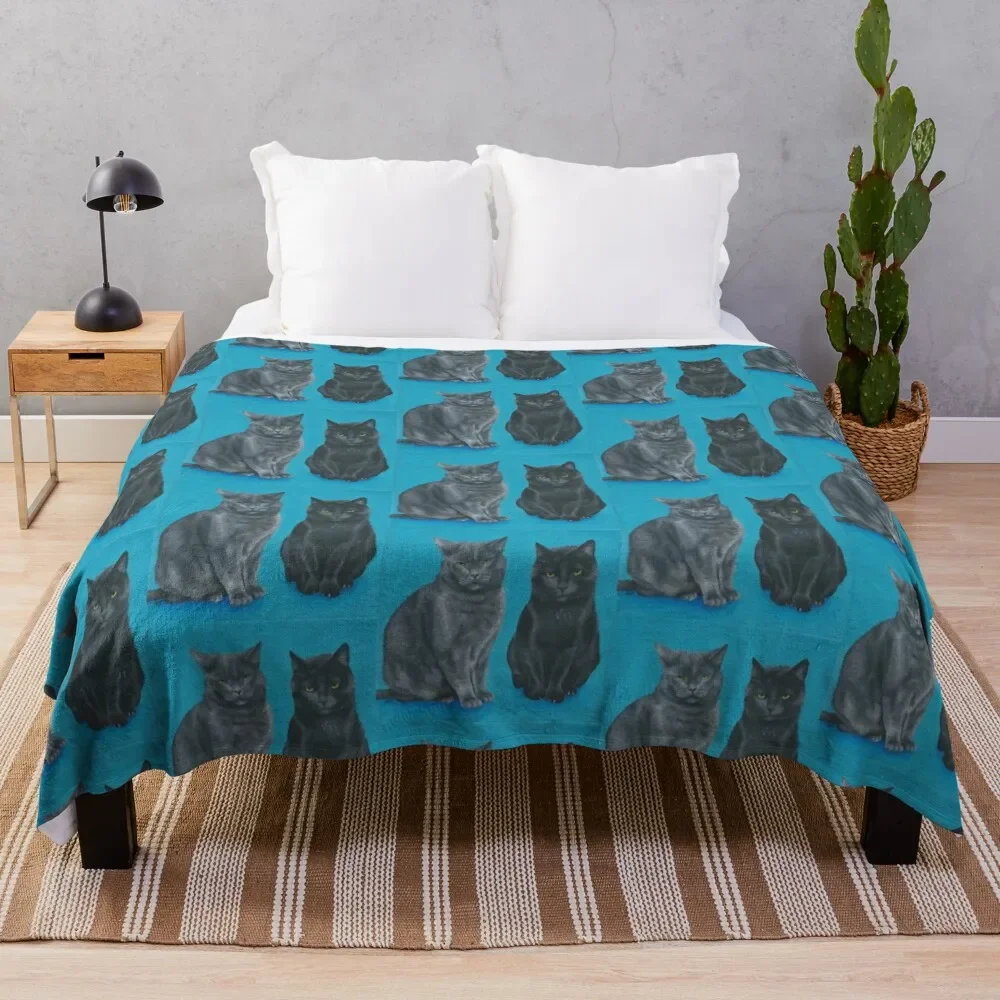 

Two Sassy Cats Hand-Painted Portrait Throw Blanket Thermal Blankets For Travel For Sofa Thin Cute Blanket Blanket Fluffy