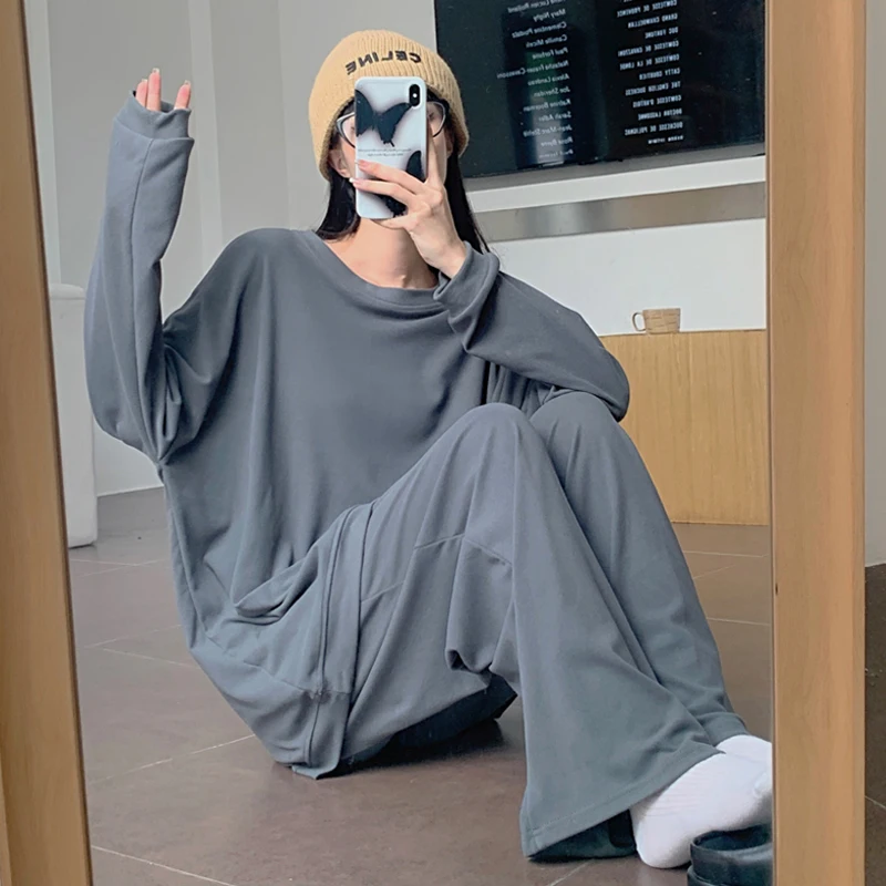 Autumn and Winter New Casual Loose Fit Large German Velvet Solid Color Set Pajamas Women's Simple Pullover Sports Home Fur