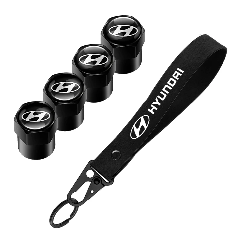 Aluminum Metal Car Tire Valve Cover Car Badge Nylon Keychain Accessorie For Hyundai Accent Azera Elantra I20 I30 Kona Solaris