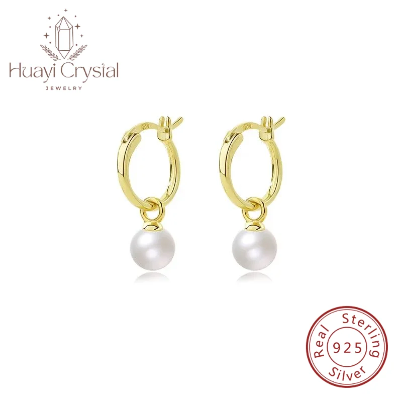 

s925 sterling silver round ring earrings Women's European and American entry Lux retro aloofness style pearl earrings