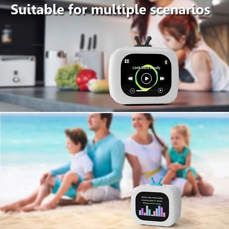 Mini Smart Bluetooth Speaker Touch Screen Alarm Clock Music Box Bluetooth Call APP Control Soundbar with Photo Album Calendar