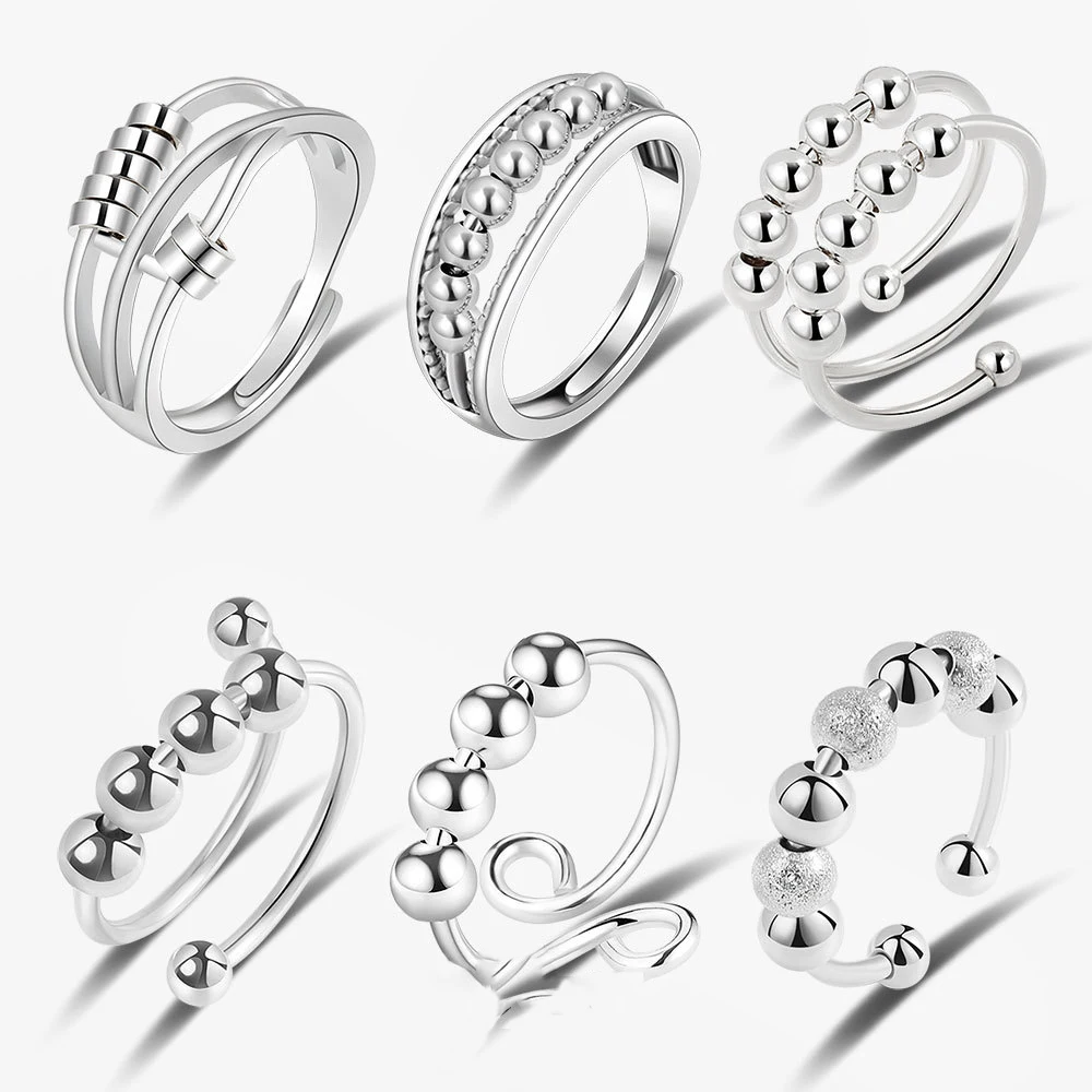 

Anti Stress Anxiety Silver Ball Rings 925 Women Men Spinner Fidget Rings Vintage Gold Couple Anillos Jewelry Free Shipping Gift