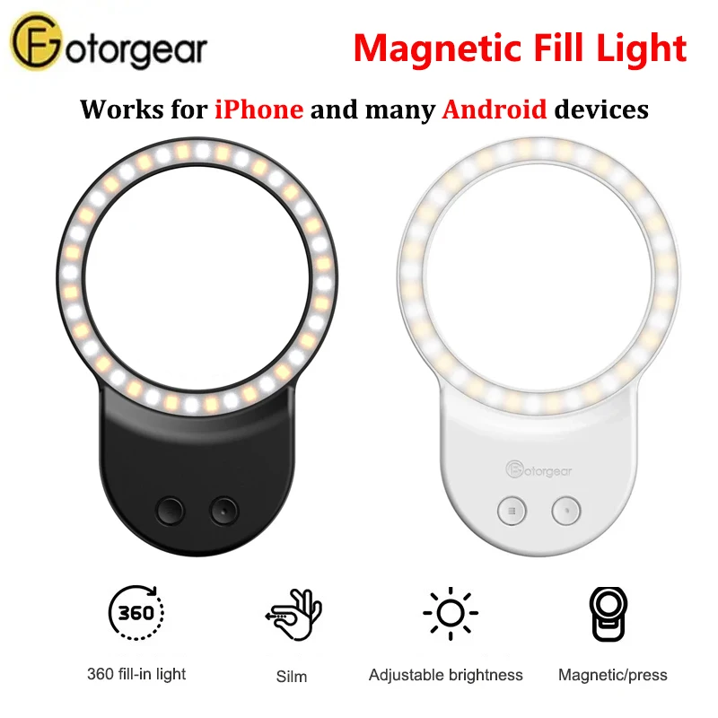 Fotorgear Magsafe 마그네틱 링 필 라이트, 휴대 전화 사진 촬영용 미니 휴대용 만능 필 라이트, 300 루멘, 500mah