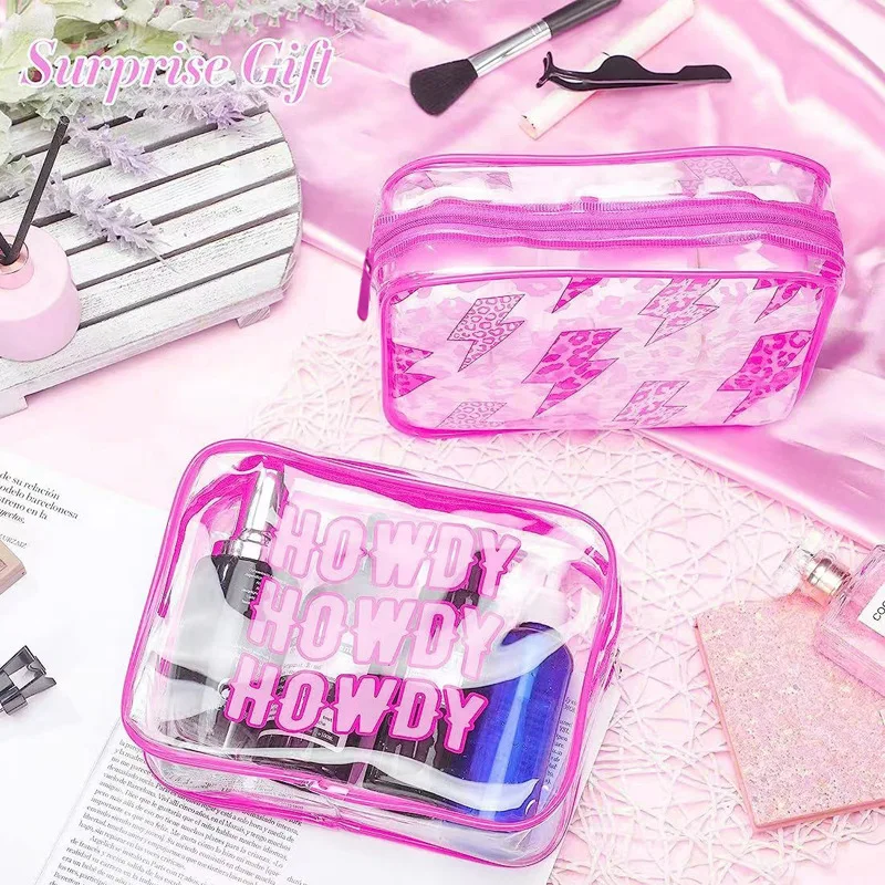 

Fashion Transparent Cosmetic Bag Cute Pink Girls' Pencil Case Pvc Large Capacity Storage Bag Outdoor Travel Wash Bag Gifts