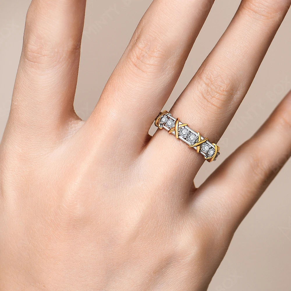 MINTYBOX 1.04ct Moissanite Wedding Band S925 Silver Knots Crossover 18k White Gold Plated Lab Grown Diamond Ring Women Gift