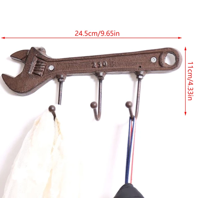 Vintage Hook Rack Retro Öntöttvas Falhorog Fém Fogas Csavarkocsi Stílusú Falra Szerelt Kulccsal 2023 - Image 6