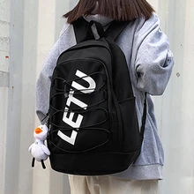 

Women's Nylon Backpack Black Ladies School Bag Female Large Capacity Backpacks Korean Bagpack Teenage Girls Waterproof Rucksack