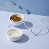 Cat Ceramic Double Food Water Bowls White Small Dog Drinking Eating Feeding Bowl with Stand Pet Neck Guard Feeders 2