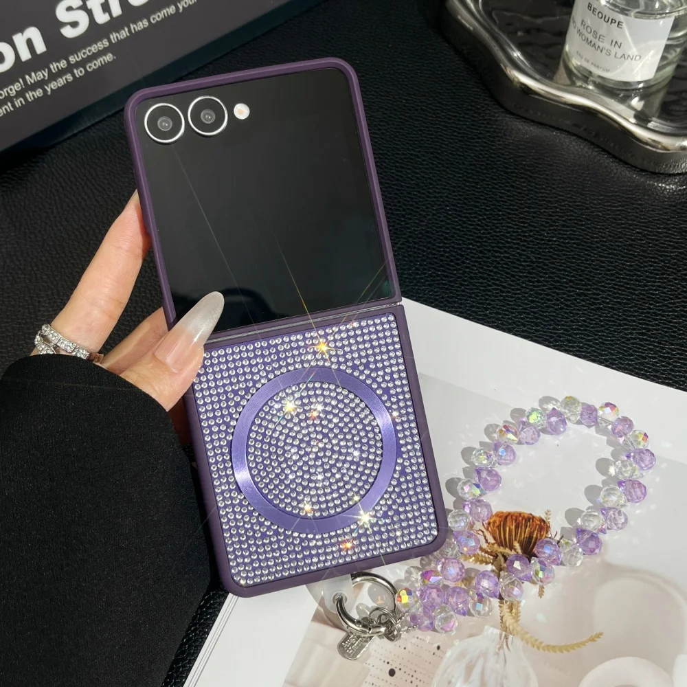 Luxury Bling Glitter Magnetic Phone Case with Shockproof Wrist Strap Cover