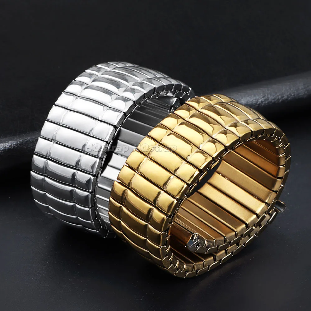 Stainless Steel Elastic Stretch Bracelet Strap - Silver & Gold