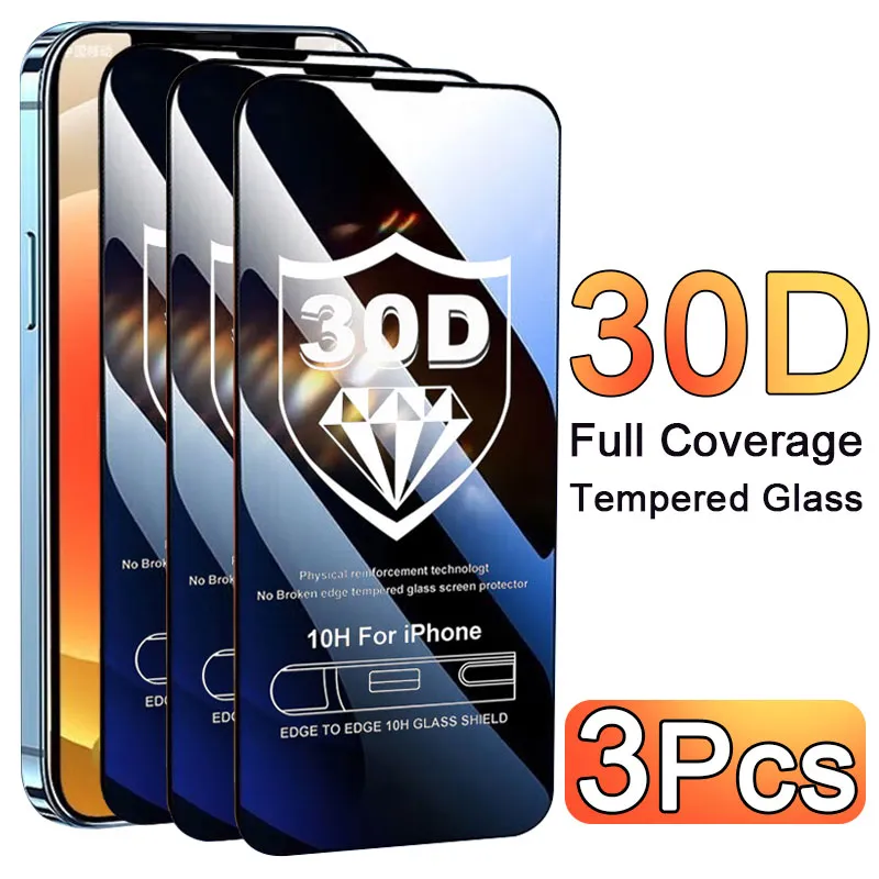 Закаленное стекло 30D для защиты экрана, Защитная пленка для iPhone 13 14 12 11 15 Pro Max Xs XR 7 8 Plus, 3 шт.