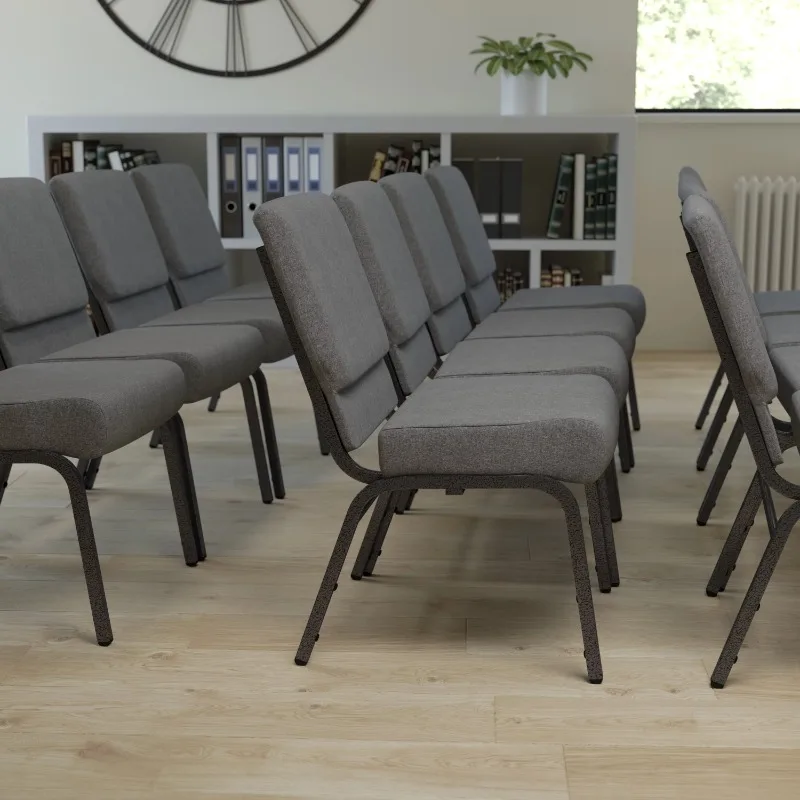 

Series 21''W Stacking Church Chair in Gray Fabric - Silver Vein Frame