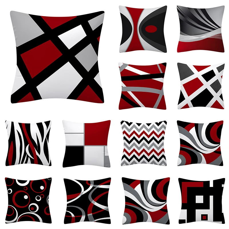 

Red Series Geometric Pillowcase Abstract Pachwork Line Square Cushion Cover Sofa Car Waist Throw Pillowslip Home Decor