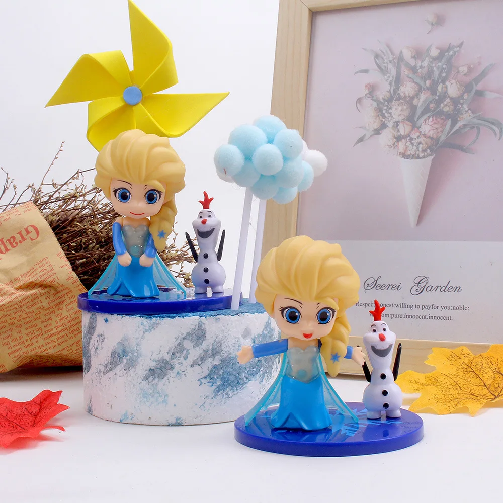 Disney Cartoon 8Cm Frozen Elsa Olaf Q Posket Model Pvc Action Figures Princess Dolls Giocattoli Per Bambini