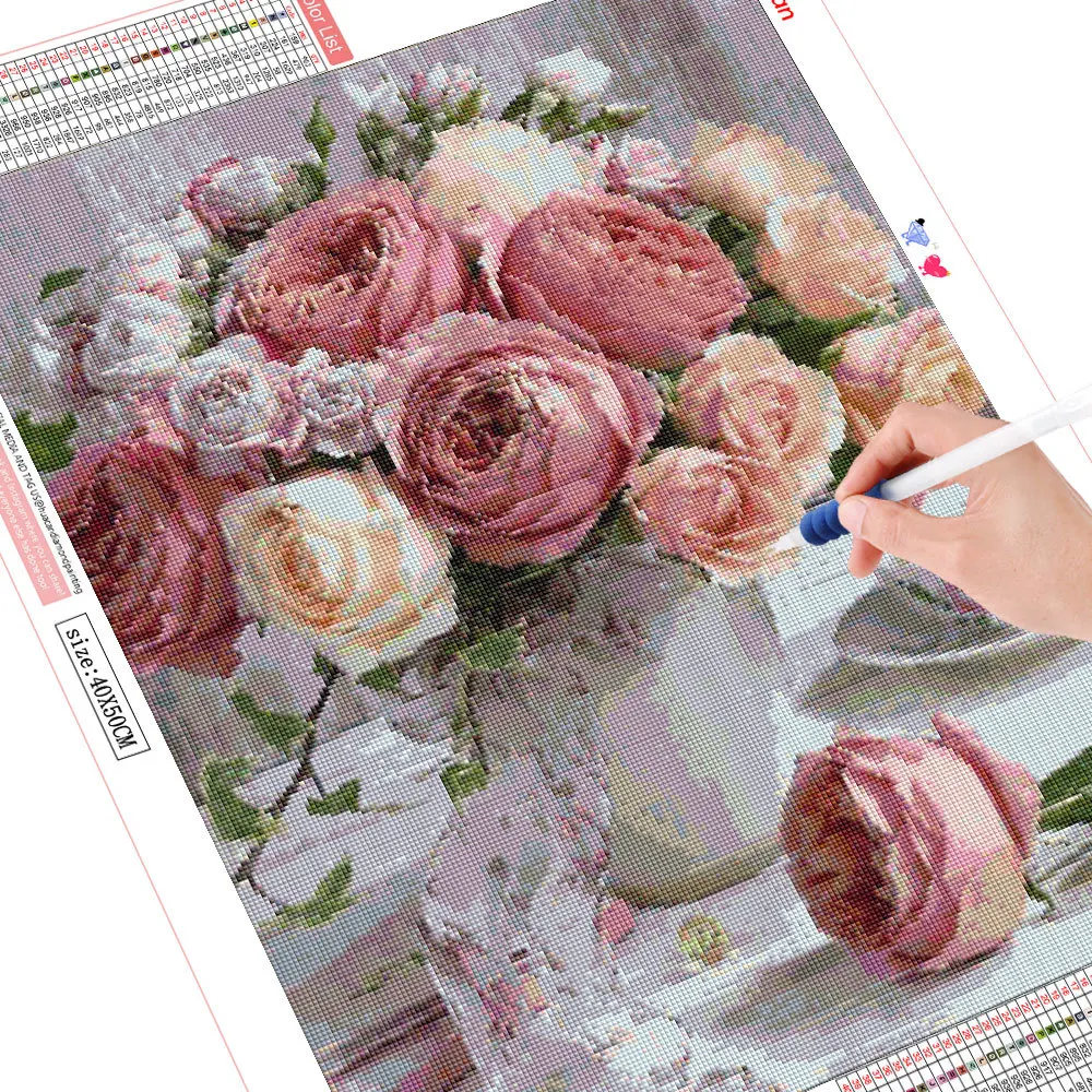 HUACAN Diamond Painting Kit Flower Pictures Of Rhinestones Diamond Embroidery Vase Cross Stitch Peony Full Mosaic Decortion