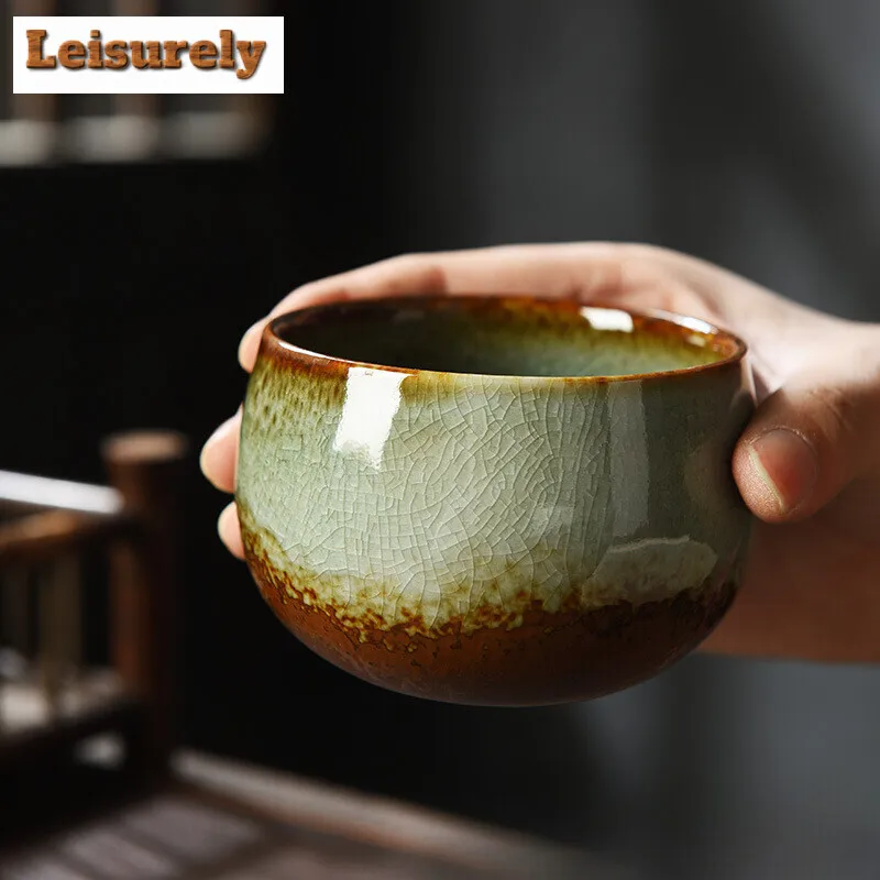 Boutique Wood-fired Porcelain Teacup Ice Cracked Glaze Coarse Meditation Cup Travel Tea Bowl Tie Guanyin Pu'er Master Cup Teaset