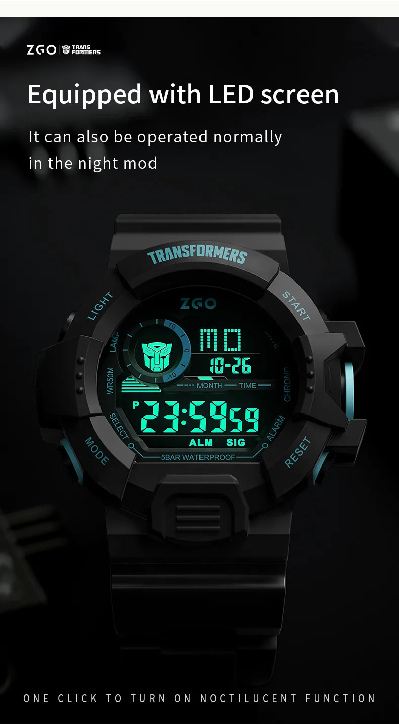 ZGO X Transformers Children's Watches Middle And Primary School Students Boys Waterproof Sports Digital Electronic Watches 7531