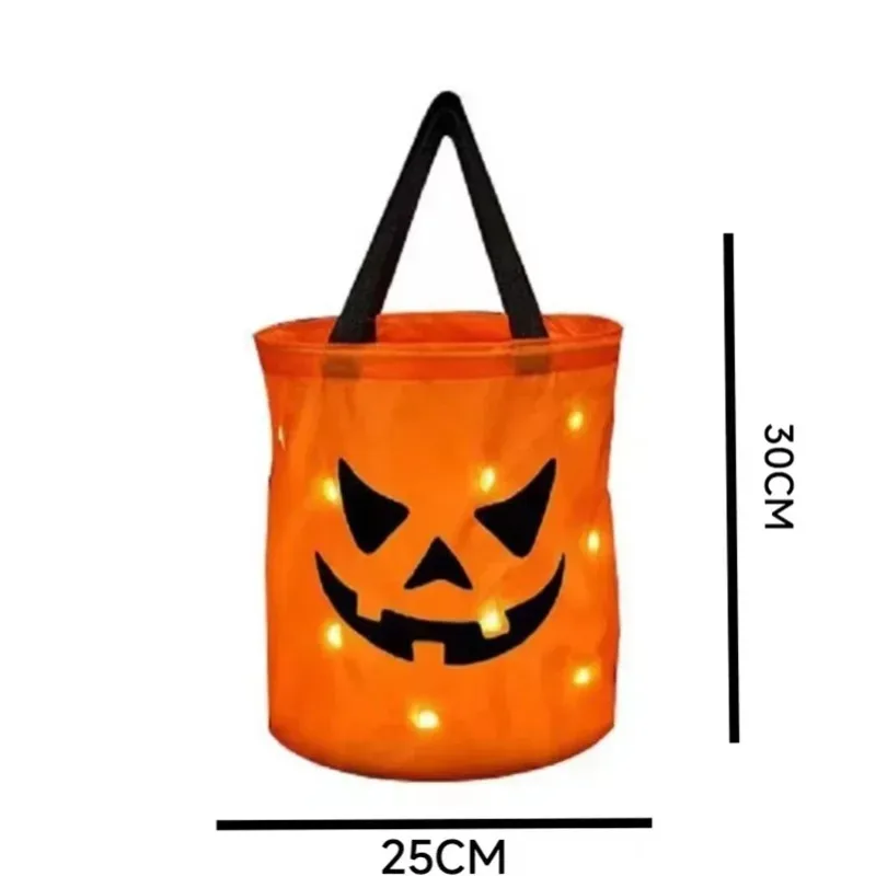 Orange Polyester Halloween Pumpkin Light Up Candy Tote Bag for Kids